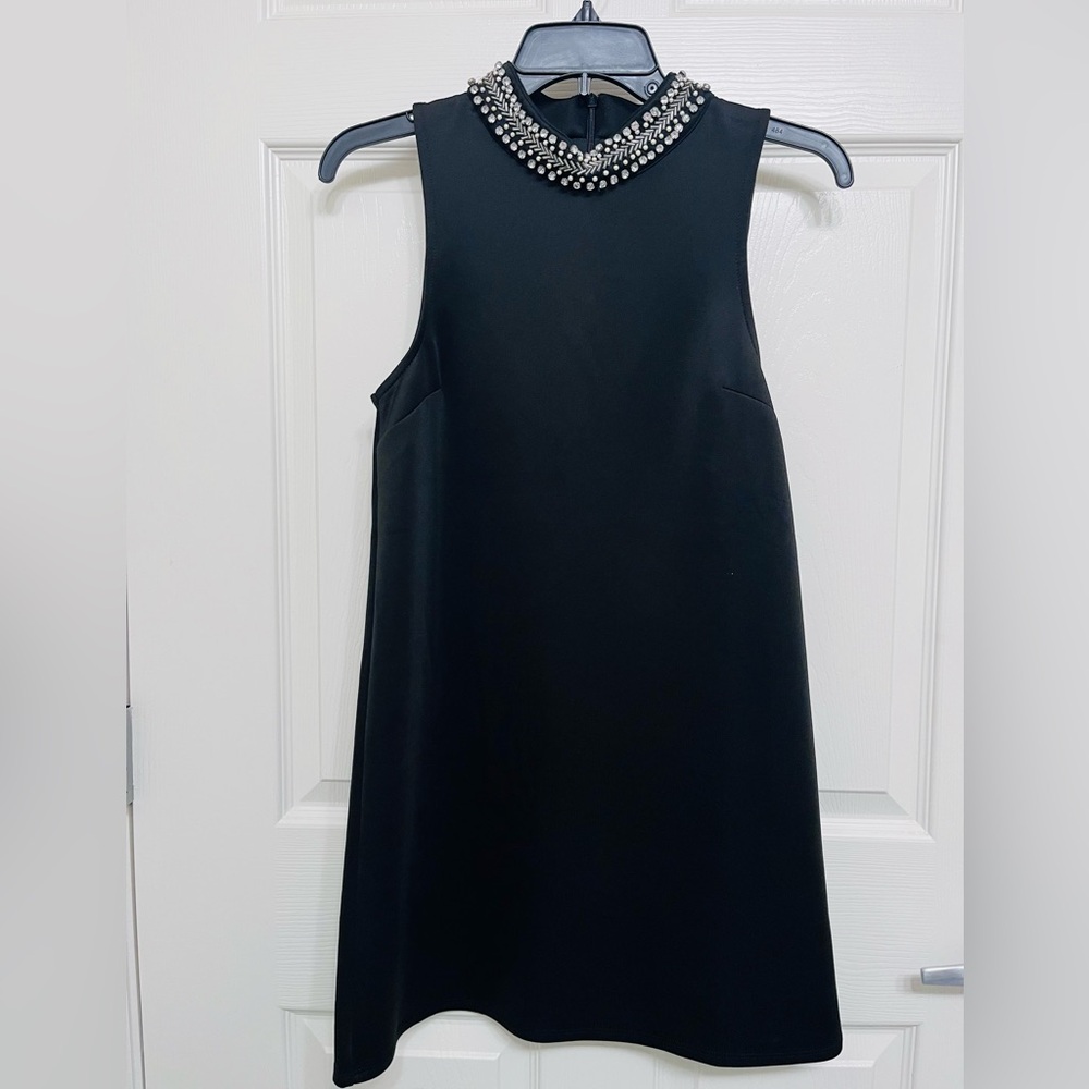 Topshop Black Mini Dress with Embellished Neckline,size 4